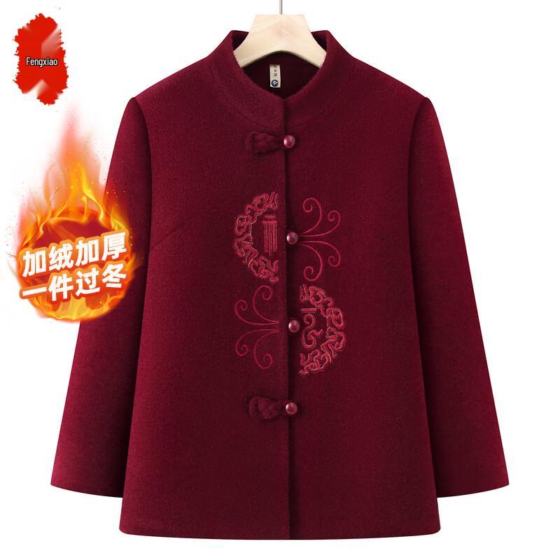 Elderly Women's Retro Embroidered Warm Winter Coat