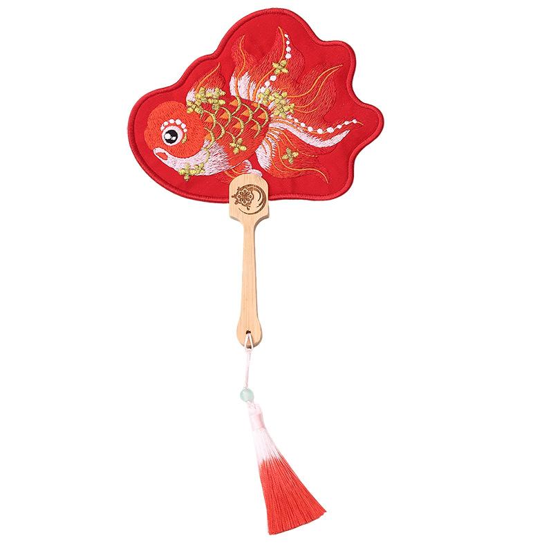 Ancient Handheld Flora Embroidered Fan with Pendant Floral Shaped Chinese Style Fan Butterfly Tassels Group Fan Photography Prop