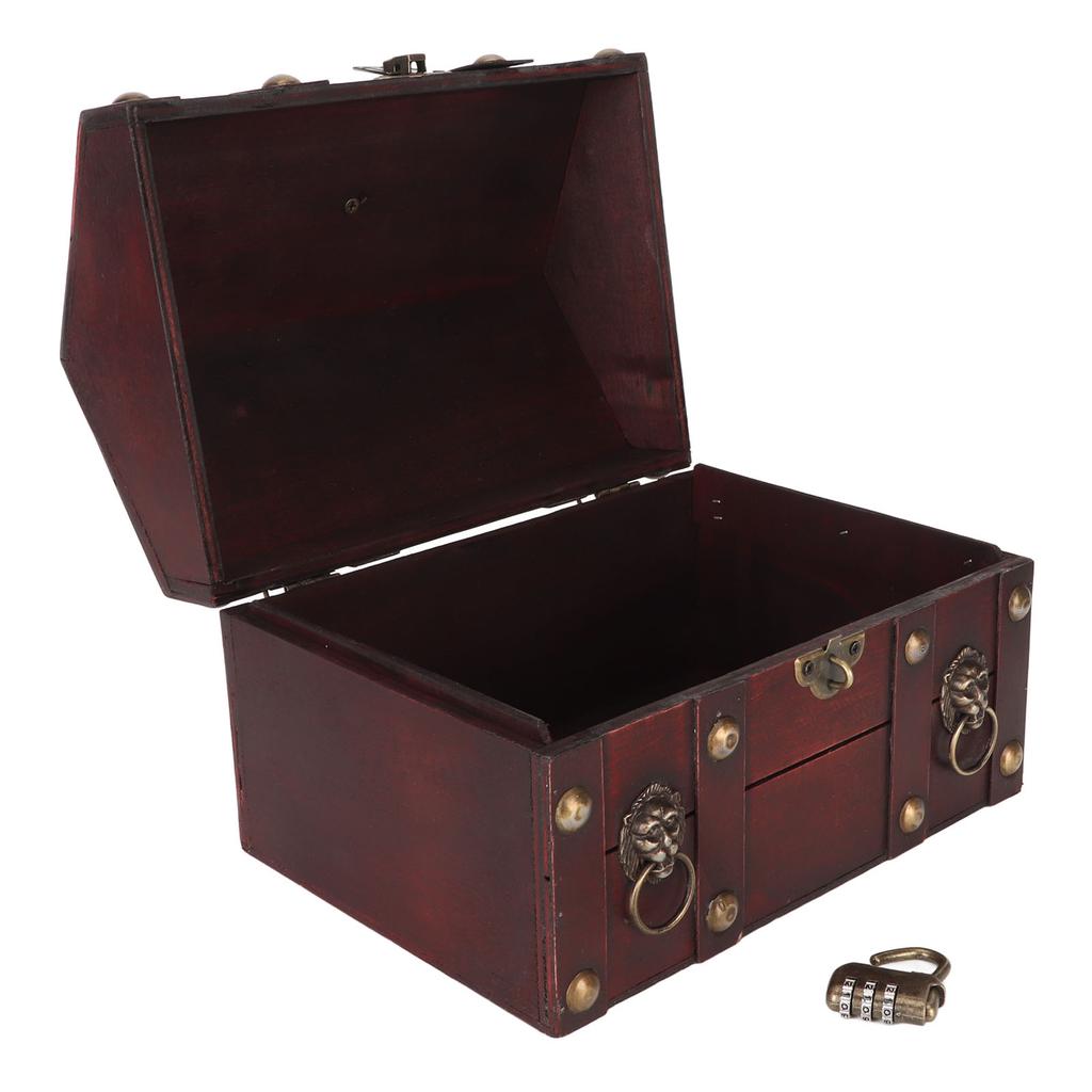 Treasure Chest Storage Box with Combination Lock Handcraft Exquisite Wood Treasure Box for Jewelry