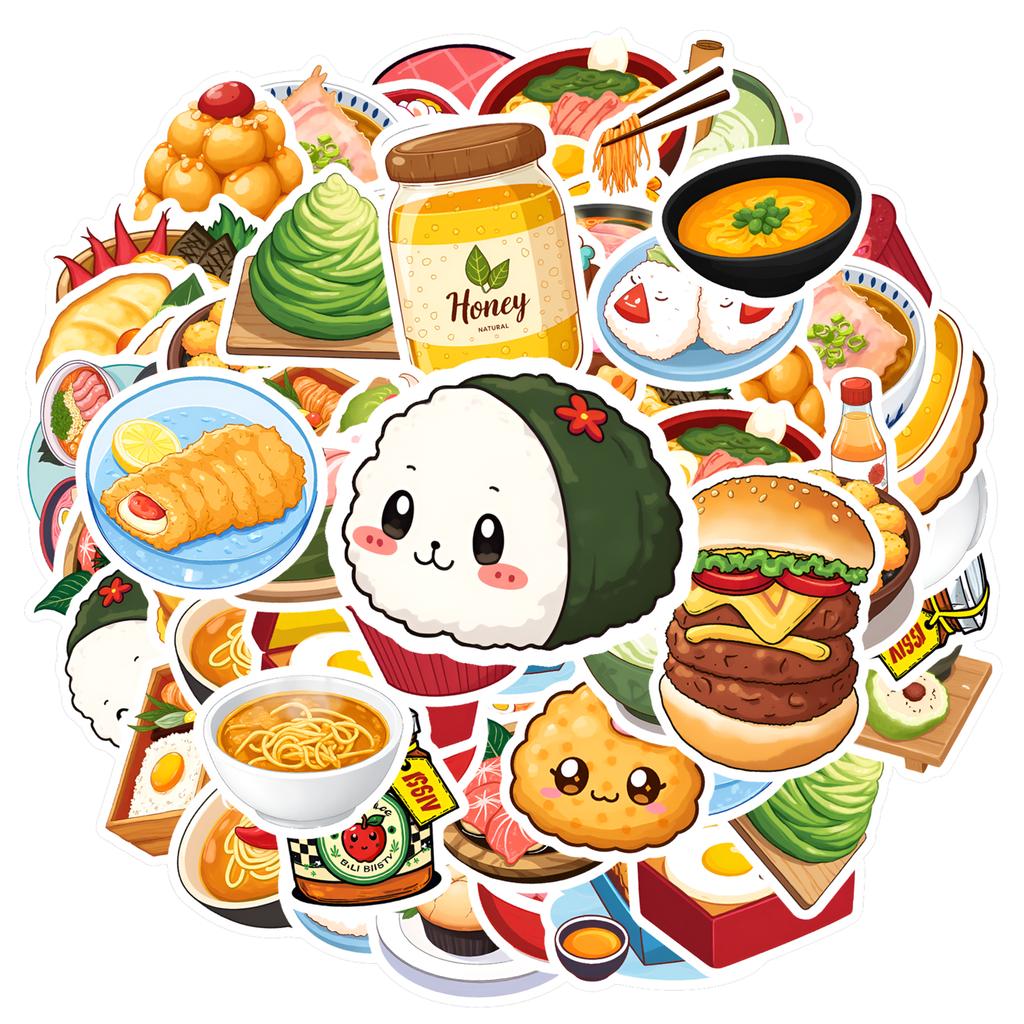 35pcs-50pcs Playful Snacks Stickers Colorful Food Funny Stickers Food Stickers For Guitar DIY Skateboard Laptop Luggage Decor