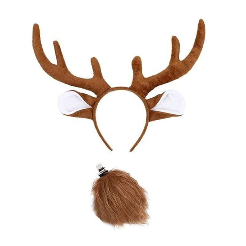 Christmas Deer Costume for Women Girl Christmas Deer Ear Headband Deer Tail Nose Skirt Halloween Amimal Outfit Accessory