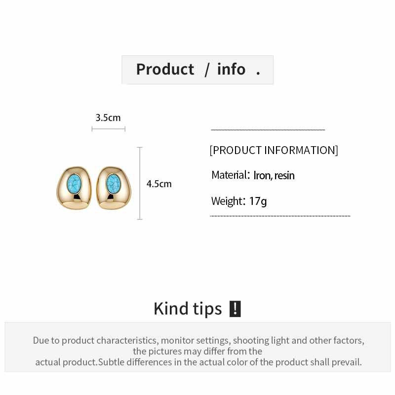 Women's Vintage Turquoise Ear Studs 14K Gold Plated Stainless Steel Non-Fading Oval Earrings for Daily Outings