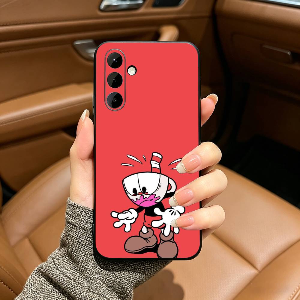Funda de Teléfono Linda de CupHead y MugMan Para Samsung Galaxy A73,A71 A72,A70,A53,A52,A51,Funda Negra de Silicona Suave