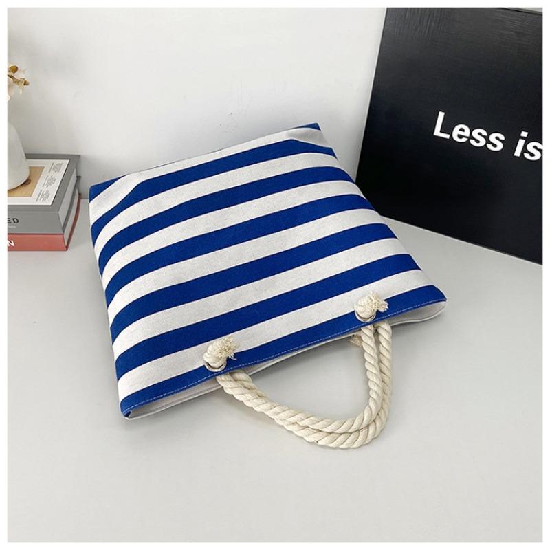 New Striped Large Capacity Shopping Bag Compilation Tote Bag