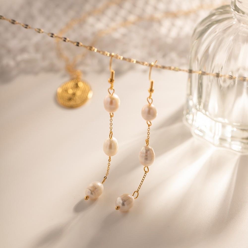 Европейский и американский стиль ins серьги с бахромой из натурального пресноводного жемчуга нишевый дизайн серьги-крючки универсальные серьги