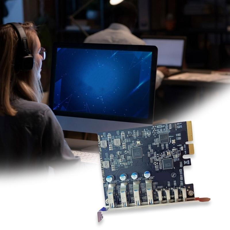 PCIe to 4 Port USB 3.2 and 4 Port TypeC Expansion Card ASM1142 Control, 10Gbps Fast Speed for Desktop