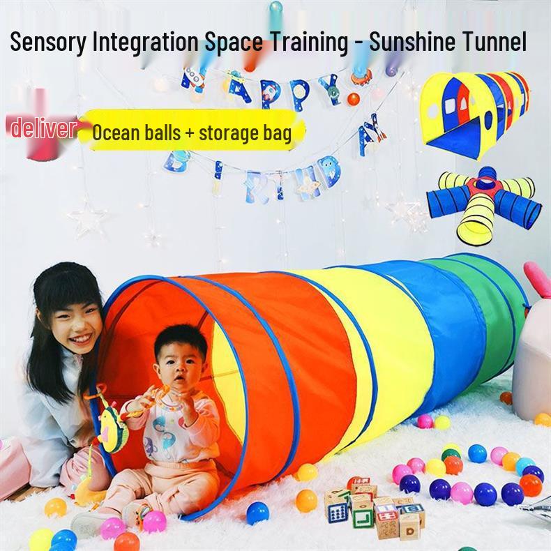 Sunshine Rainbow Children's Crawling Tunnel - Sensory Integration Training Tent for Infants and Toddlers