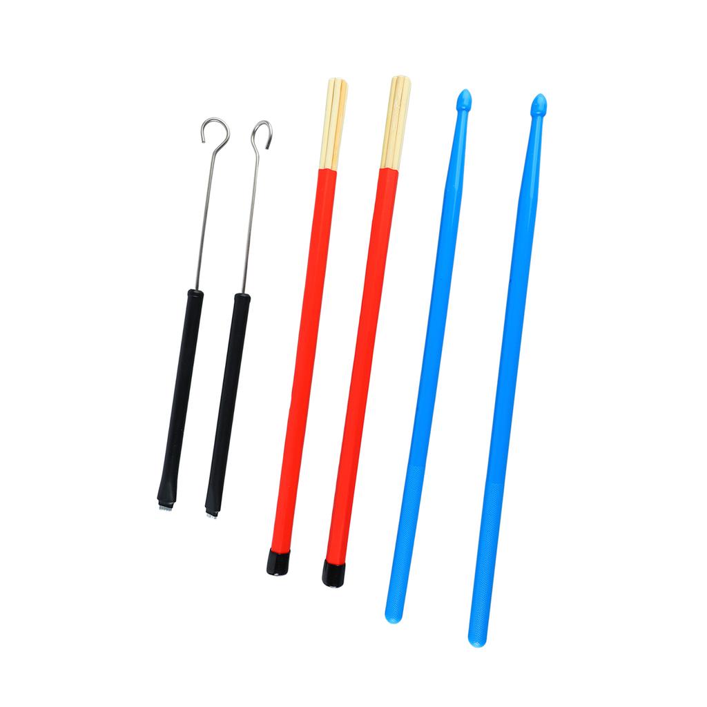 Drum Stick Nylon Portable Drumstick Accessory Set 2 Wire Brush 2 Wood Drum Rod with Storage Bag for Rock Band