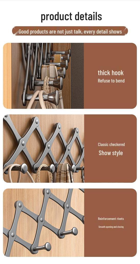 Wow-wow Punch-Free Folding Clothes Hook - Retractable Bedroom/Bathroom Storage Rack