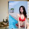 HD Metal Tin Sign Stunning Asian Beauty In Red LaceUp Bikini At Pool Vintage Poster Sexy Swimwear Style Wall Art Decor for Ho