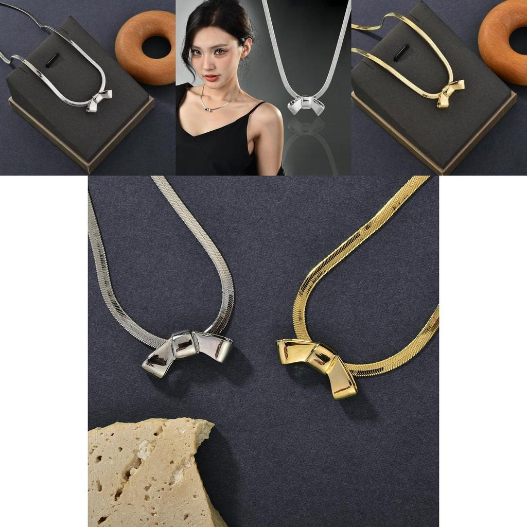 Elegant Titanium Steel Butterfly Knot Necklace With Premium Gold Finish For Women