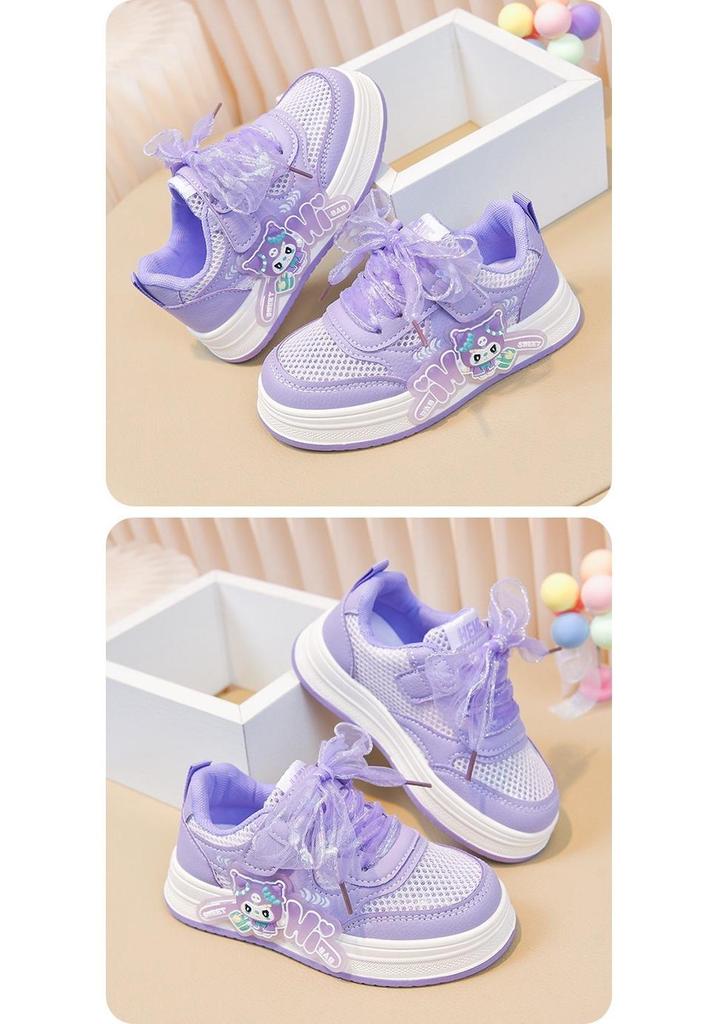 Spring/Summer 2026 Girls' Cartoon Mesh Breathable Sports Shoes - Soft Sole, Non-slip Casual Sneakers