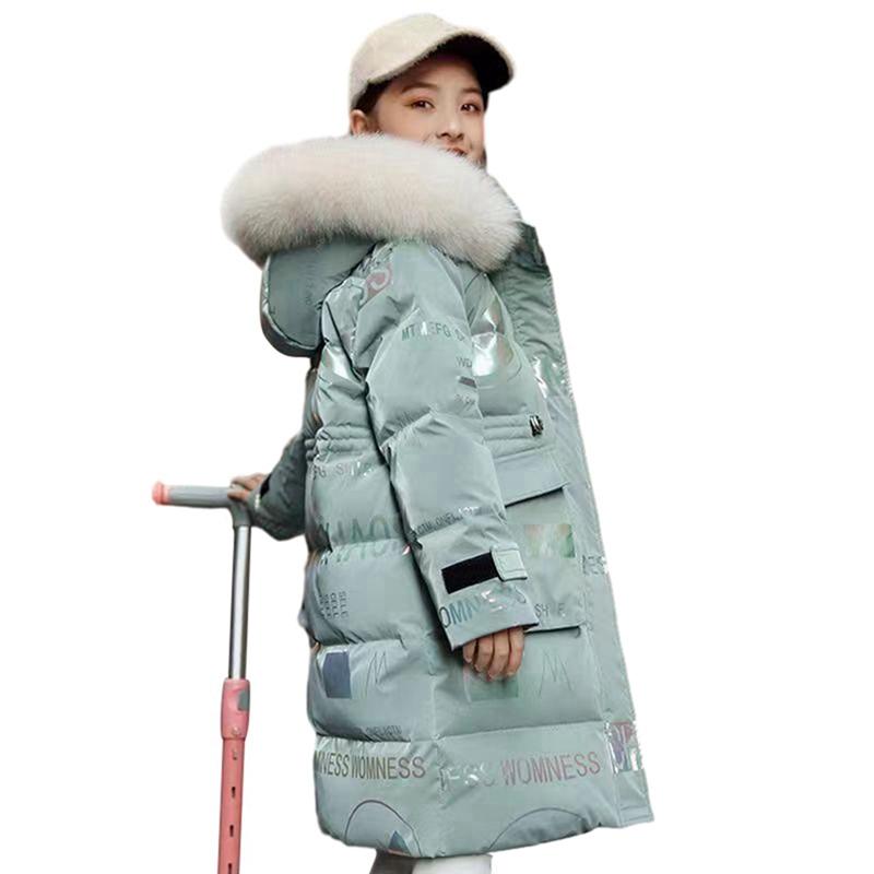 

Детское пальто-пуховик с капюшоном для девочек 6-14 лет, зимняя ветрозащитная теплая куртка 130