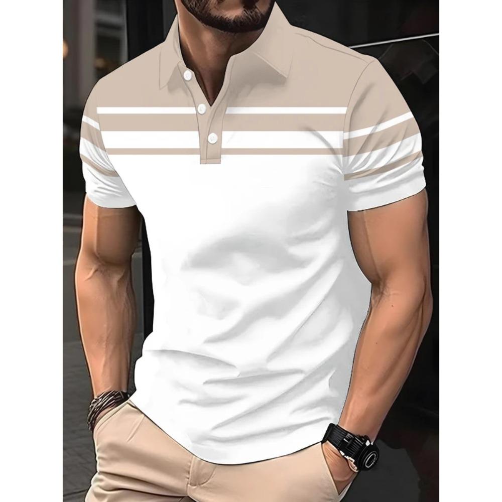 Fashionable men's summer polo shirt with casual lapel button design and custom striped print