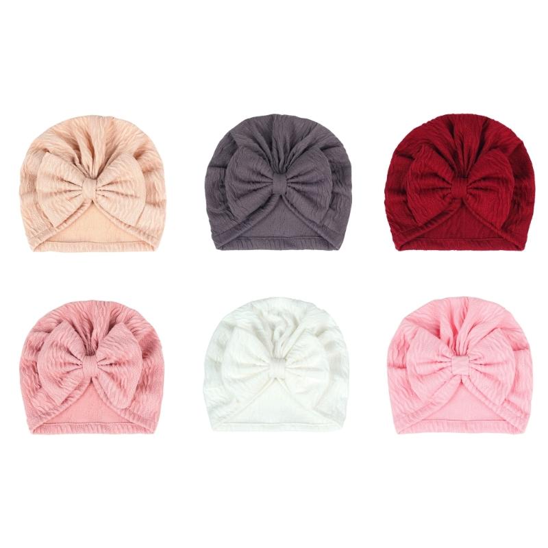 Solid Color Infant Turban Hat Elastic Baby Beanie Cap with Bowknot Decor Fashionable Headdress Cosy Newborn Accessories