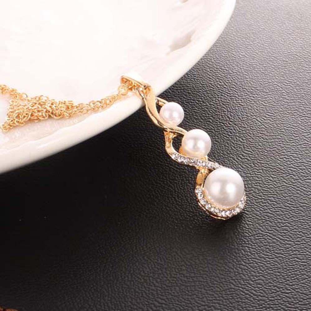 Pearls Bridesmaid Bride Accessories Rhinestone Jewelry Set Necklace Pendant Dangle Earrings