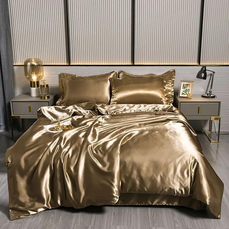 Luxus 100% Seidenbettwäsche-Set mit Bettbezug-Set Doppel- King- Queen-Size Bettwäschebezug-Set 4-teilig Bettdecke Bettwäsche-Sets