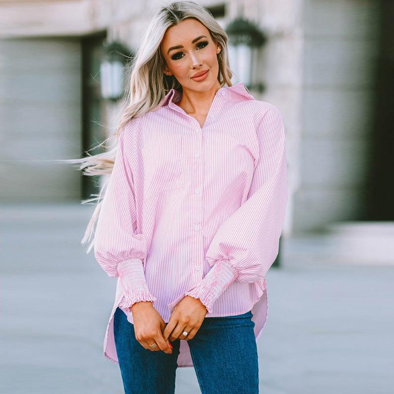 

Women s Bubble Long Sleeve Shirt Buckle Long Blouse S чорний