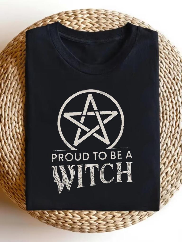 Plus Size Men's T Shirt Proud to Be A Witch Mystical White Pentagram Symbol Surrounded By A Circular Frame And Distressed Textures Pentagram, PLUS SIZ