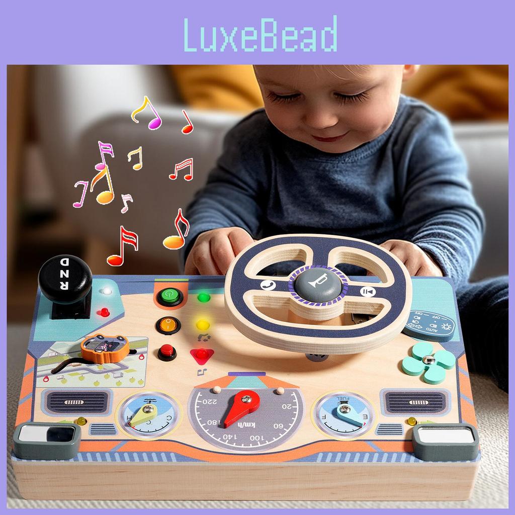 Busy Board Toy For Kids With Wooden Steering Wheel Learning Playset For Early Education
