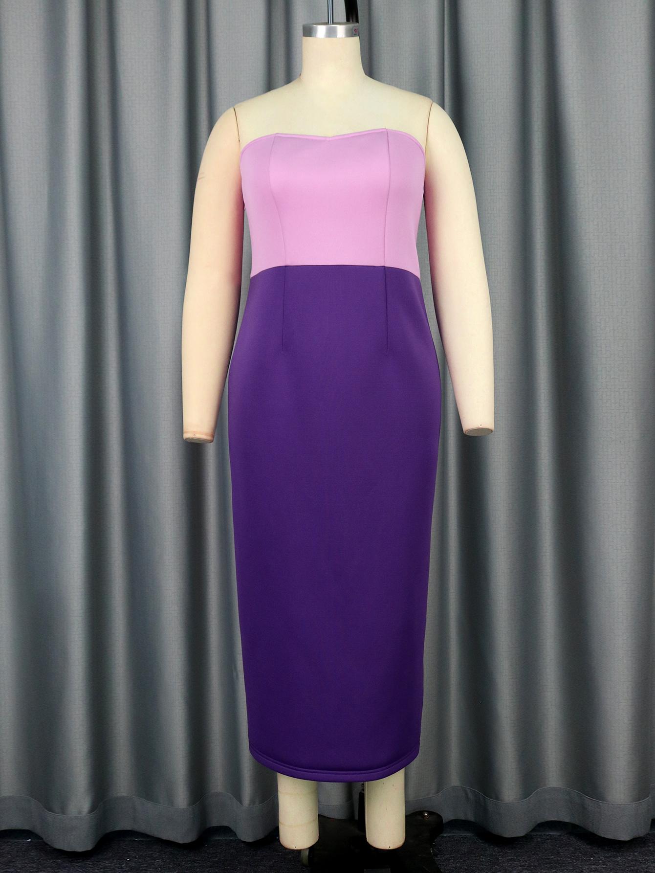 AOMEI топы-трубы платья миди фиолетового цвета с узором без бретелек и галстуком-бабочкой — фото 2