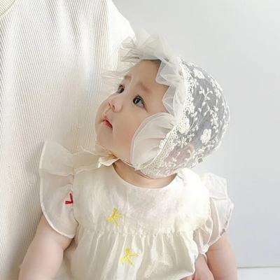 Korejská princeznovská čepice pro miminko dívku síťovaná gázová výšivka květinová volánková novorozenecké fotografické rekvizity dětská čepice