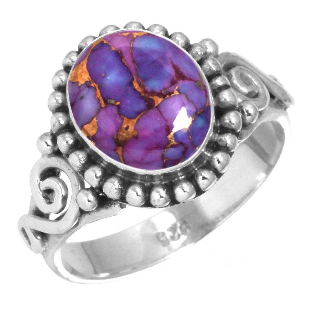 925 Sterling Silver Ring Women Gemstone Handmade Jewelry Thanksgiving Gift Blue Green Purple Copper Turquoise Pearl Lapis Mother Of Pearl Statement