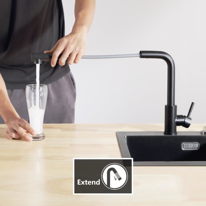 Robinet D'évier - Mitigeur de cuisine Extractible en Acier Inoxydable - Noir - 2 MODES DE SORTIE D'EAU