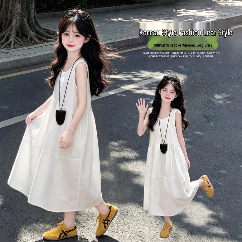 2026 Girls' Stylish White Summer Tank Dress