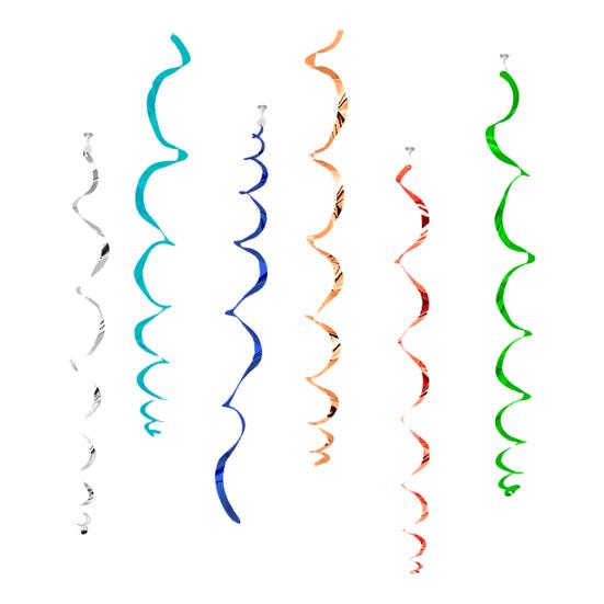 

6 шт. Разноцветные потолочные спиральные фольгированные украшения, пластиковые подвесные спиральные стримеры для украшения свадебной вечеринки, вечеринки по случаю дня рождения, выпускного, Нового года