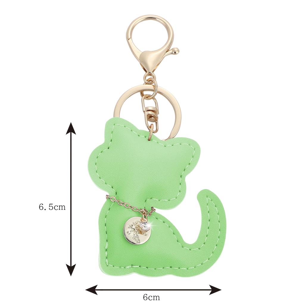 Tonecraft Cat Key Holder, Simple, Orthodox, Bag Charm, Popular, Stylish, Cute, Cat, PU Leather, Squishy, Green (light Green)