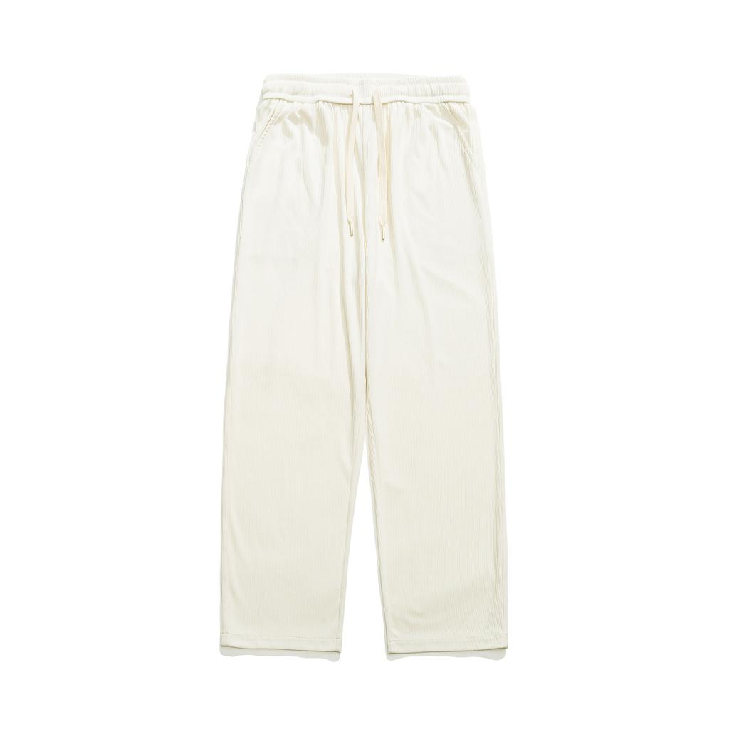 Men's Solid Color Ice Silk Casual Pants, Men's Summer New Loose Straight Tube Hanging Feeling Long Pants, Men's Sports Pants