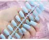 24 pezzi / set fai da te unghie rapide testa piatta lunga satinata opaca unghie finte strisce multicolori manicure con usura finita