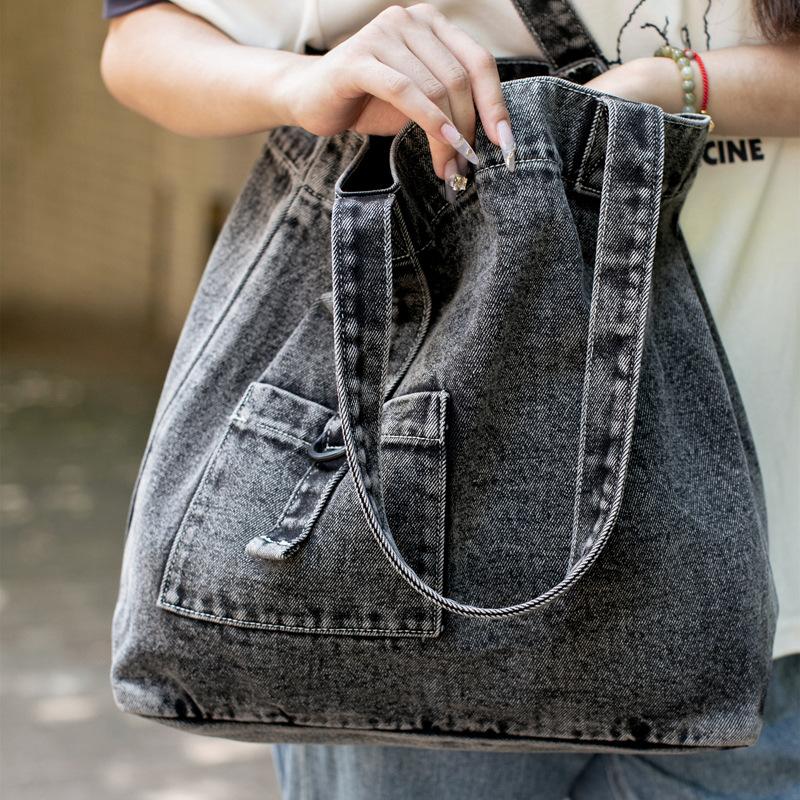 Retro literary denim tote backpack Japanese and Korean casual women's fashion large-capacity shoulder bag