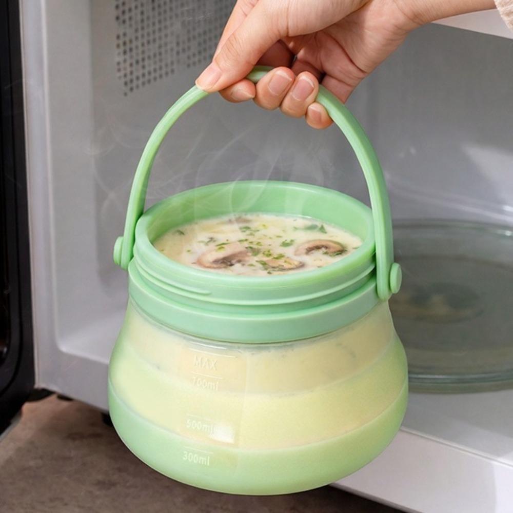 800/1200/1500ml Fresh Keeping Bucket Heat Resistant with Handle Silicone Food Storage Container with Scale Leak-Proof