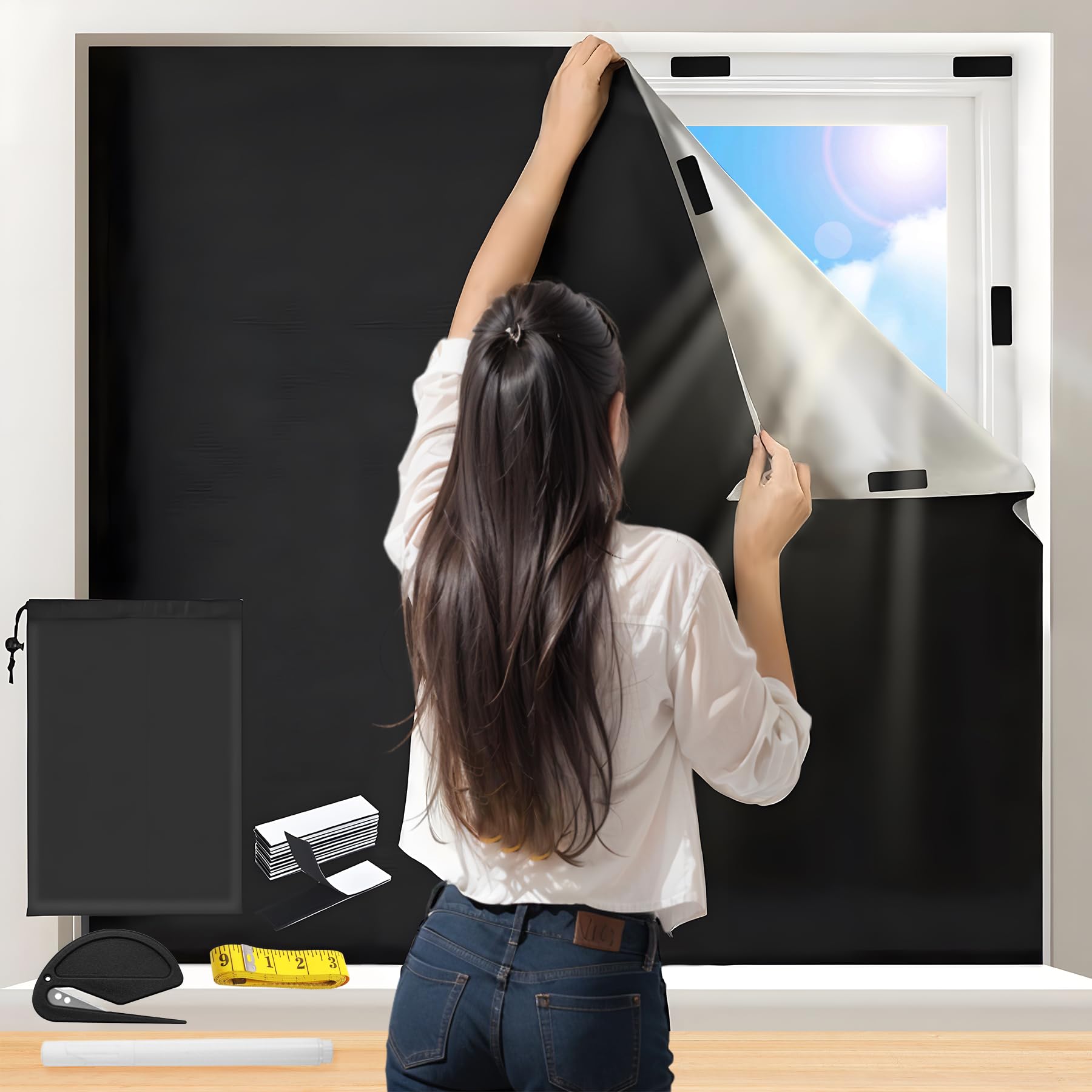 

New Improved Thick Blackout Privacy Window Blackout Window Insulation Blackout Lengths UV Heat UV Protection for Midsummer Western Sun Light Leak Pure чёрный