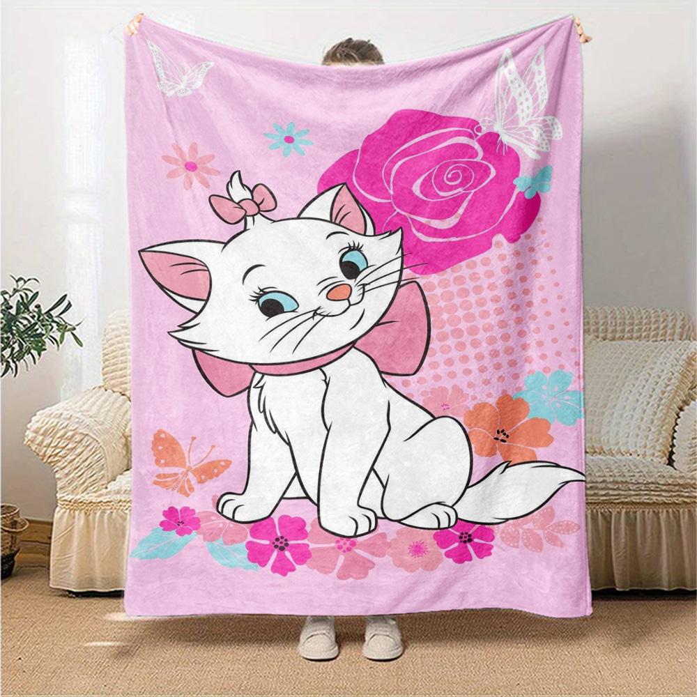 Pink Rose Kitty Flannel Blanket Super Soft Warm Cozy Blanket For Sofa Bed Office Travel Allseason Home Decor Gift