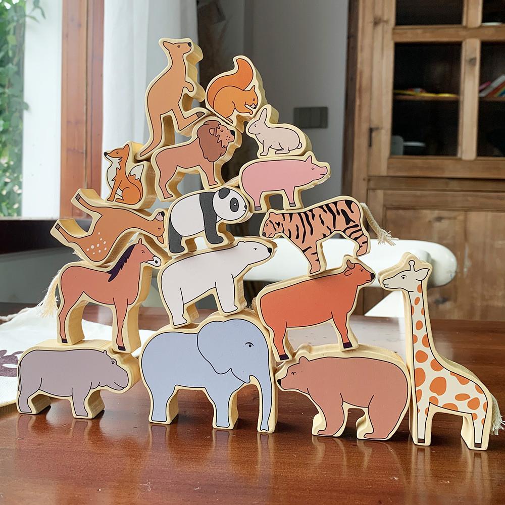 Landmark Animal Wooden Building Blocks Kids Montessori Learning Toy Toddlers For