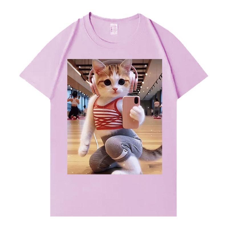 Funny Cat Gym Graphics T Shirt Fashion Short Sleeve Tee Summer Tide Print Hip Hop Tops Unisexs Unisex Sports Cozy Clothing
