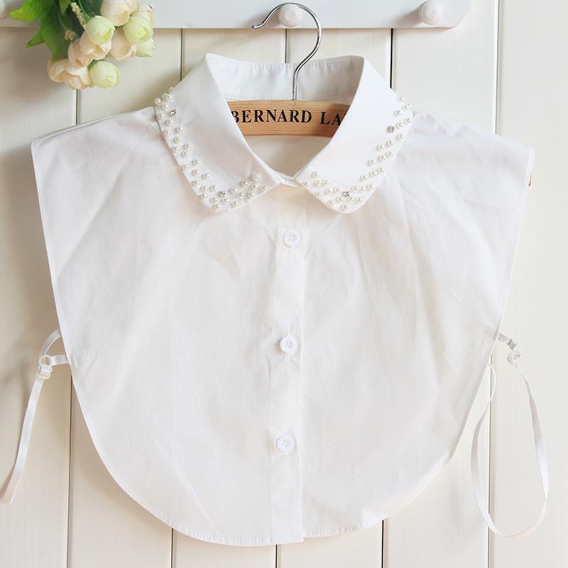 Women s Winter Beaded Rhinestone Korean Style White Fake Collar Shirt