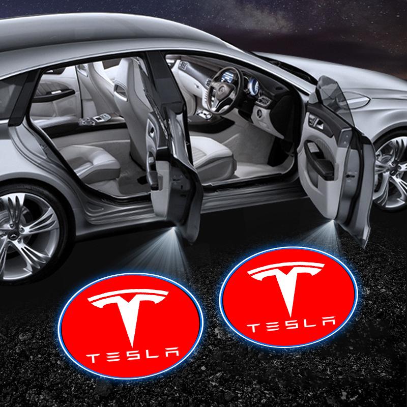 2Pcs Car Door Emblem Light LED Welcome Lamp Wireless Laser Projector For Tesla Model S Model X Model Y Cybertruck Model 3 Model Y