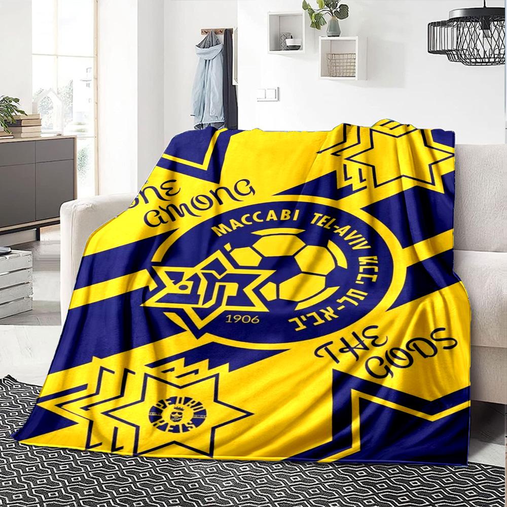 Couverture en Flanelle Imprimée Maccabi Tel-Aviv FC Haute Qualité Chaude Confortable Couverture pour Toutes les Saisons Parfaite pour les Cadeaux Décoration Intérieure