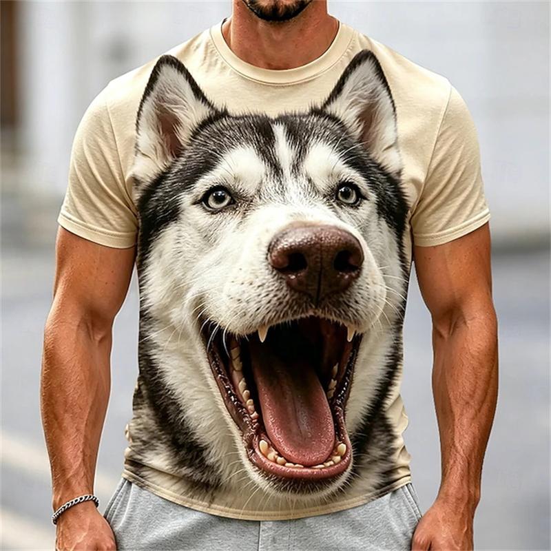Mens Funny 3D Graphic Tee Funny Fish Pig Dog Face Design Short Sleeve T‑Shirt Loose Fit Casual Top for Holiday Gatherings Tops