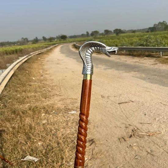 Silver Handle Cobra Head Walking Cane 93.98 cm Rosewood Wooden Stick, Christmas Wedding Travel Father, Mother, Grandfather, Grandmother Gift