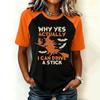 Women Halloween Witch Broom Graphic Raglan T‑Shirt Casual Short Sleeve Crew Neck Top Fall Festival Party Tee