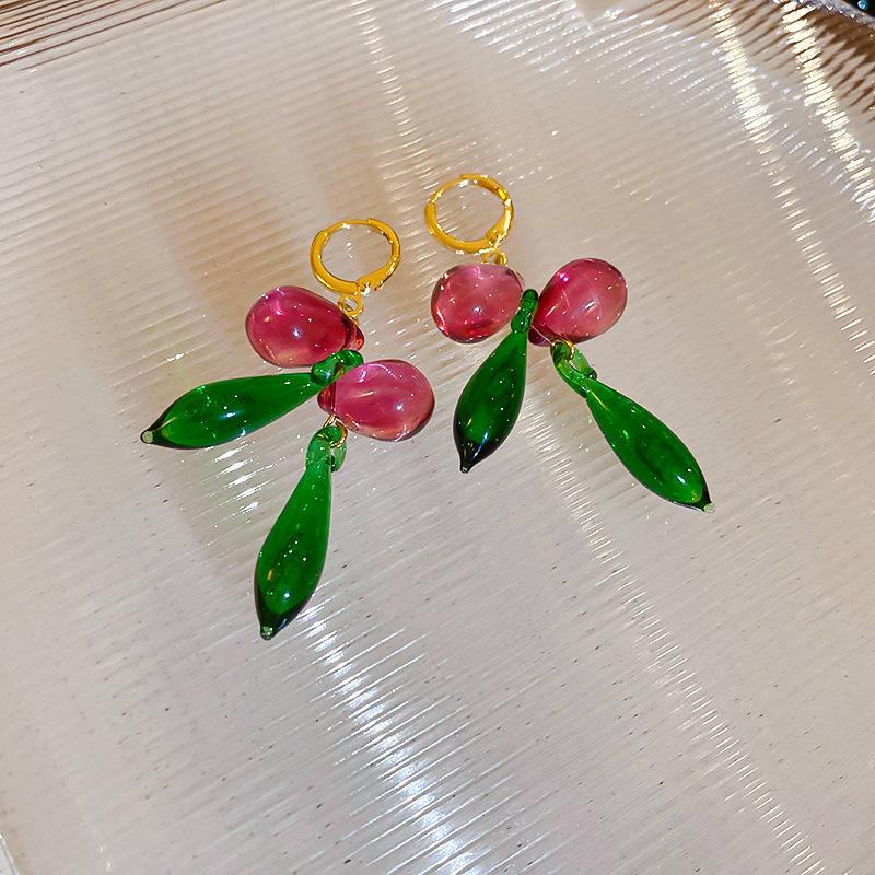 Ankola red oil dripping love earrings new Hong Kong style retro ear buckles autumn and winter earrings autumn and winter