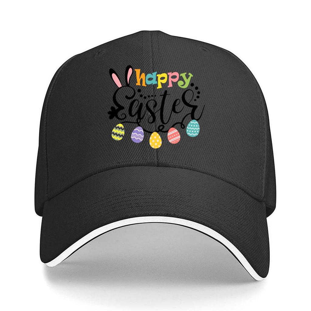 Happy Easter Ears Colorful Easter Eggs Design Sandwich Baseball Cap Sun Cap Outdoor Workouts Hat