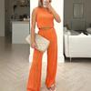 2026 Women's Solid Color Water Wave Vest Top & Straight-Leg Pants Two-Piece Summer Set