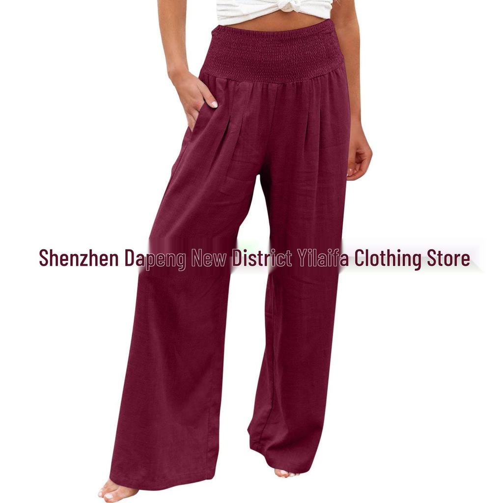 2024 Spring Women's Casual Cotton and Linen Mid-Waist Long Pants - European & American Style