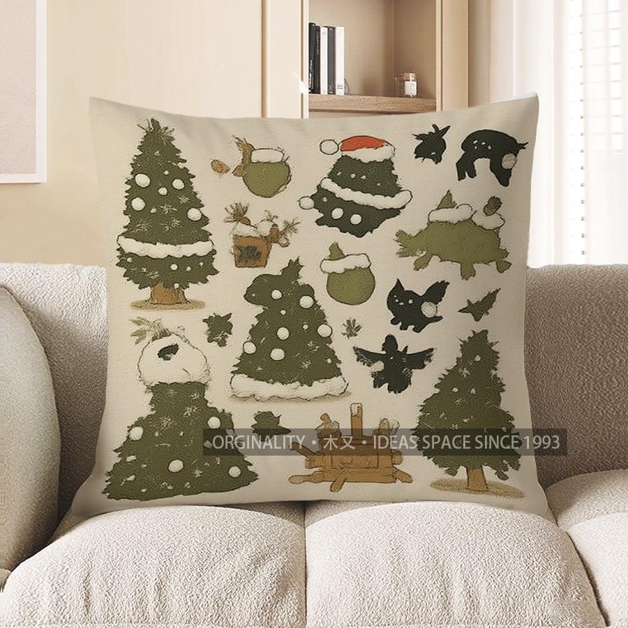 Home Decor Black Cat with Santa Hat Christmas Pillow Pattern Cushion Cover Suitable for Sofa Bedroom Car Pillow Cover